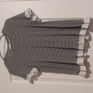 Altard State Cotton Ruffled Short Sleeve Grey White Striped Shirt Size M